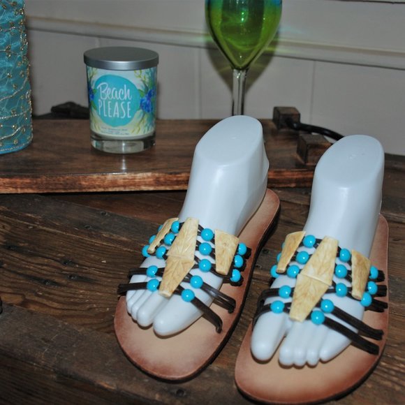 New Chadwicks Turquoise and Shell Beaded Sandal - Picture 3 of 7